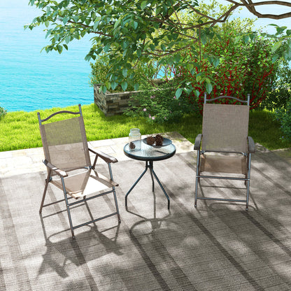Folding Chairs Set, Breathable Mesh Fabric Seat, Mixed Brown