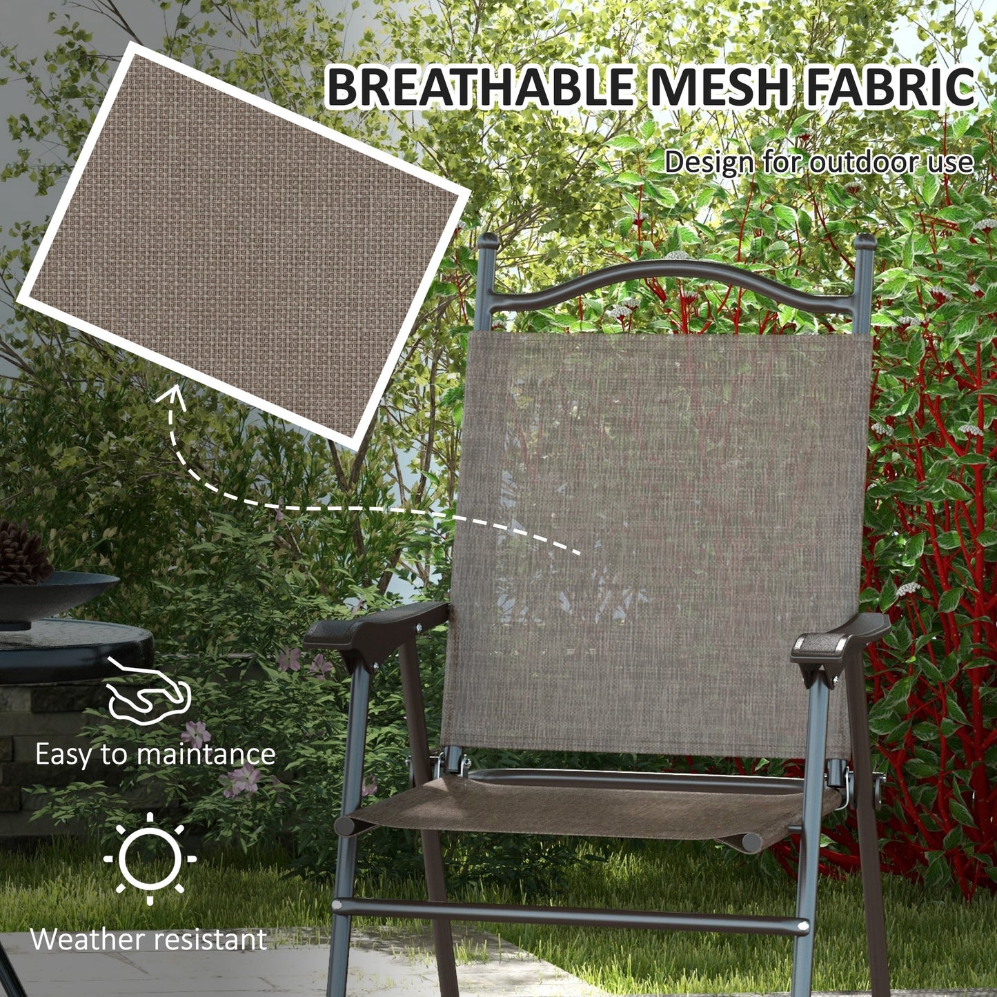 Folding Chairs Set, Breathable Mesh Fabric Seat, Mixed Brown