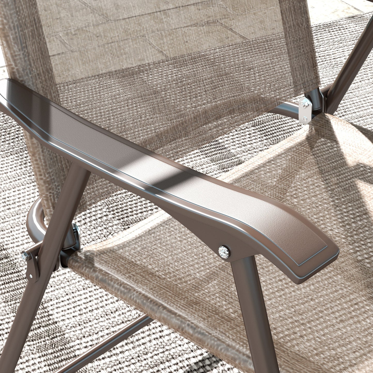 Folding Chairs Set, Breathable Mesh Fabric Seat, Mixed Brown