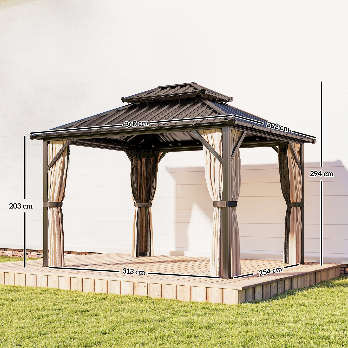 3 x 3 m Hardtop Gazebo Canopy with Aluminium Frame, Garden Gazebo