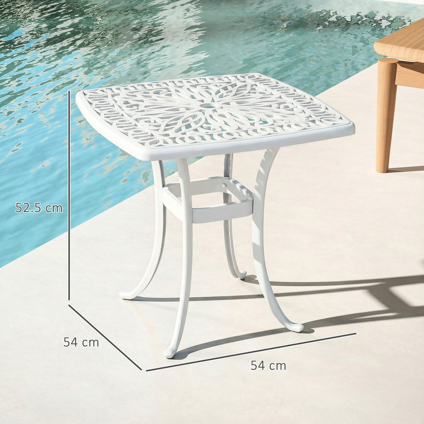 54 x 54cm Aluminium Outdoor Garden Side Table w/ Umbrella Hole, White
