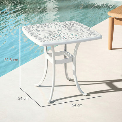 54 x 54cm Aluminium Outdoor Garden Side Table w/ Umbrella Hole, White