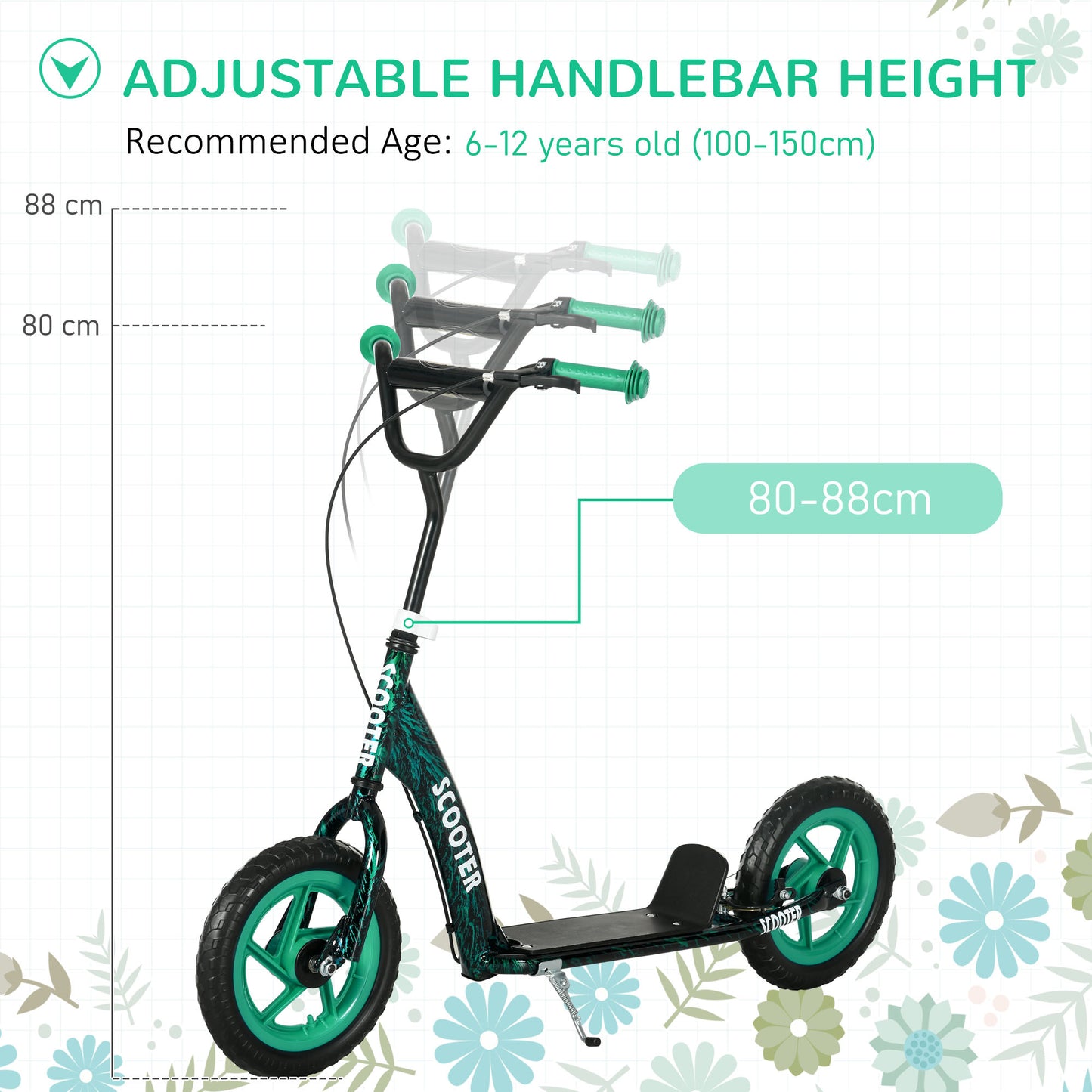 Kids Scooter with Adjustable Handlebar, Kick Scooter, Green