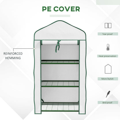 Portable Mini Greenhouse with Roll-up Door and Wire Shelves, White