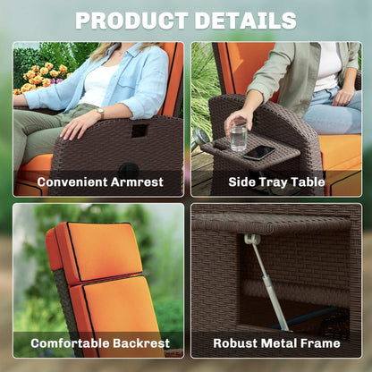 Garden Recliner with Cushion, Rattan Recliner Chair with Armrests