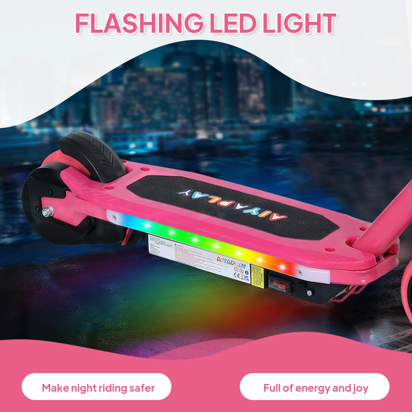 Electric Scooter for Ages 6-14 Years, with Colourful Lights, Pink