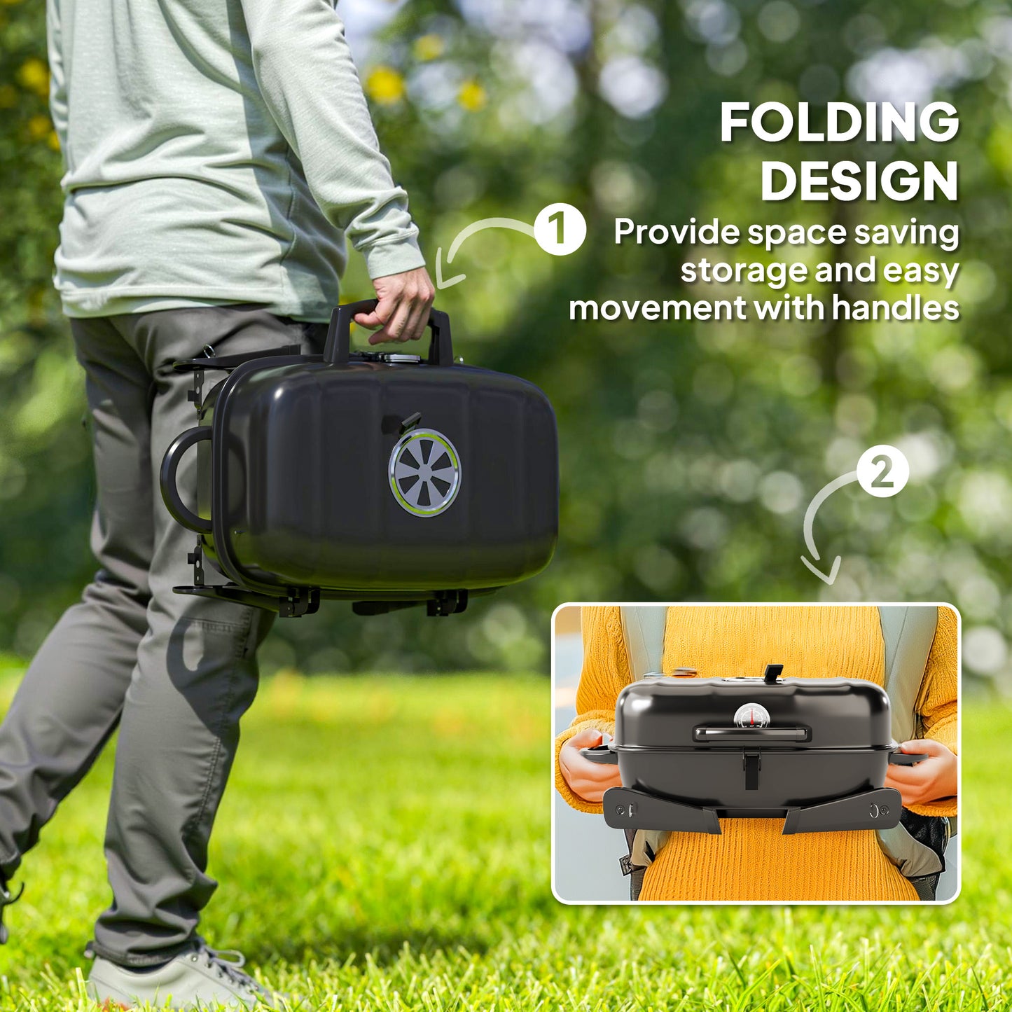 Folding Charcoal Barbecue Grill, Portable BBQ for Camping, Black