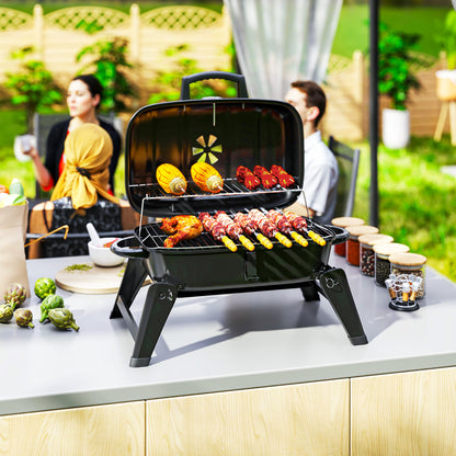 Folding Charcoal Barbecue Grill, Portable BBQ for Camping, Black