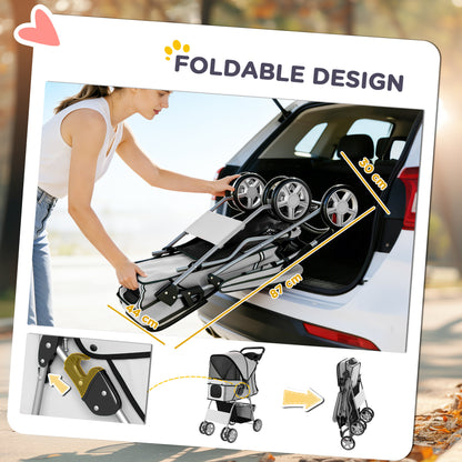 Pet Stroller Carrier Foldable Deluxe Walk Travel Dog, Grey