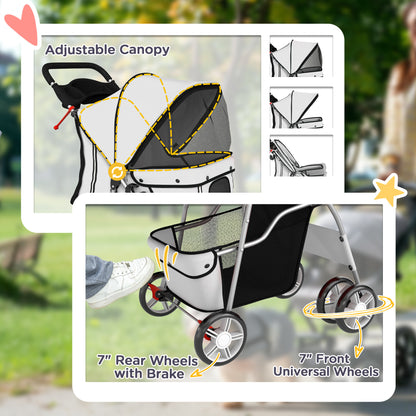 Pet Stroller Carrier Foldable Deluxe Walk Travel Dog, Grey