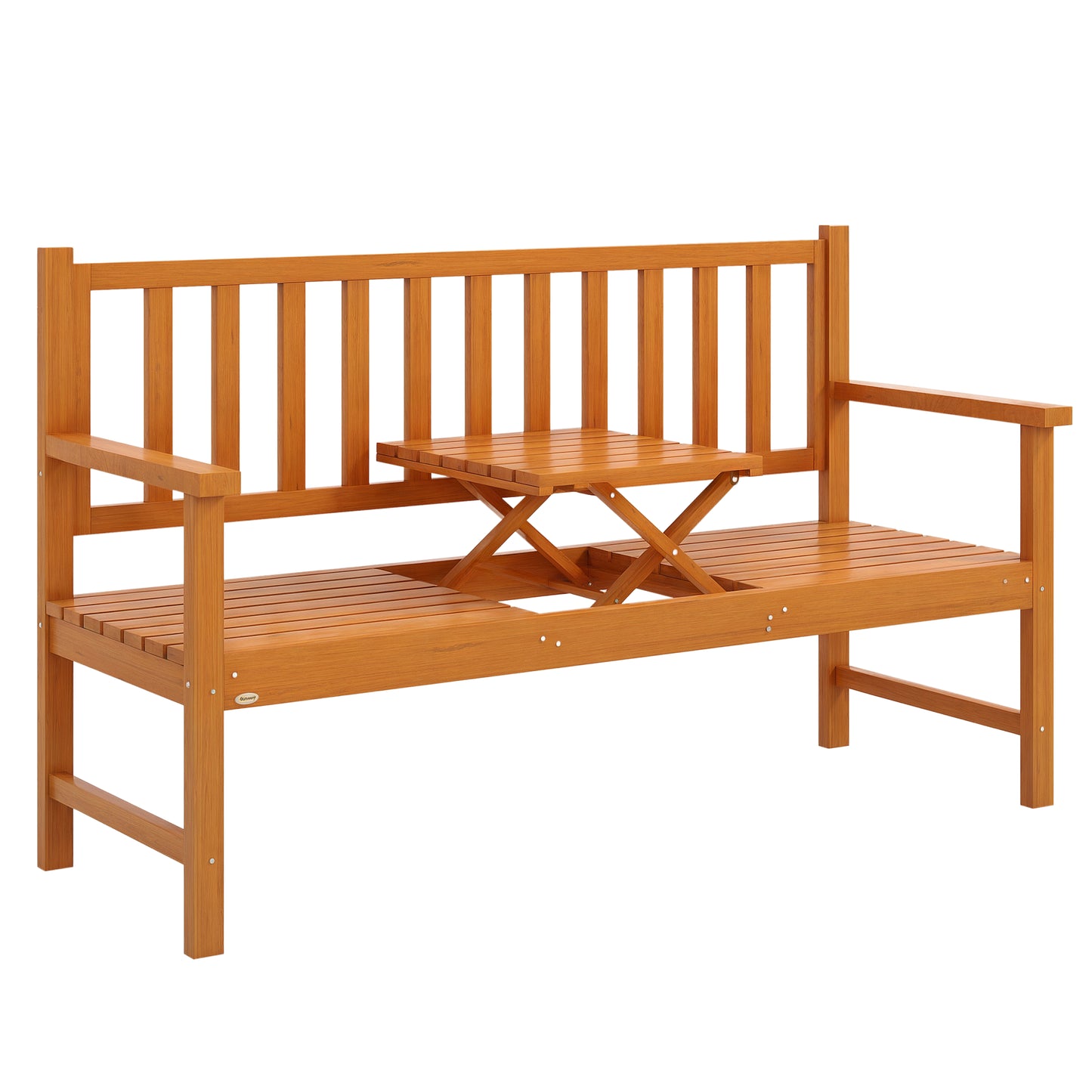 Outdoor Bench with Liftable Middle Table, 153cm Wood Garden Bench