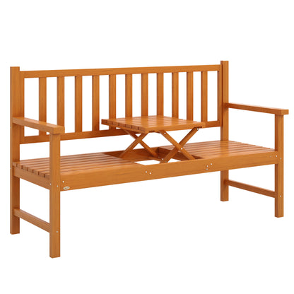 Outdoor Bench with Liftable Middle Table, 153cm Wood Garden Bench
