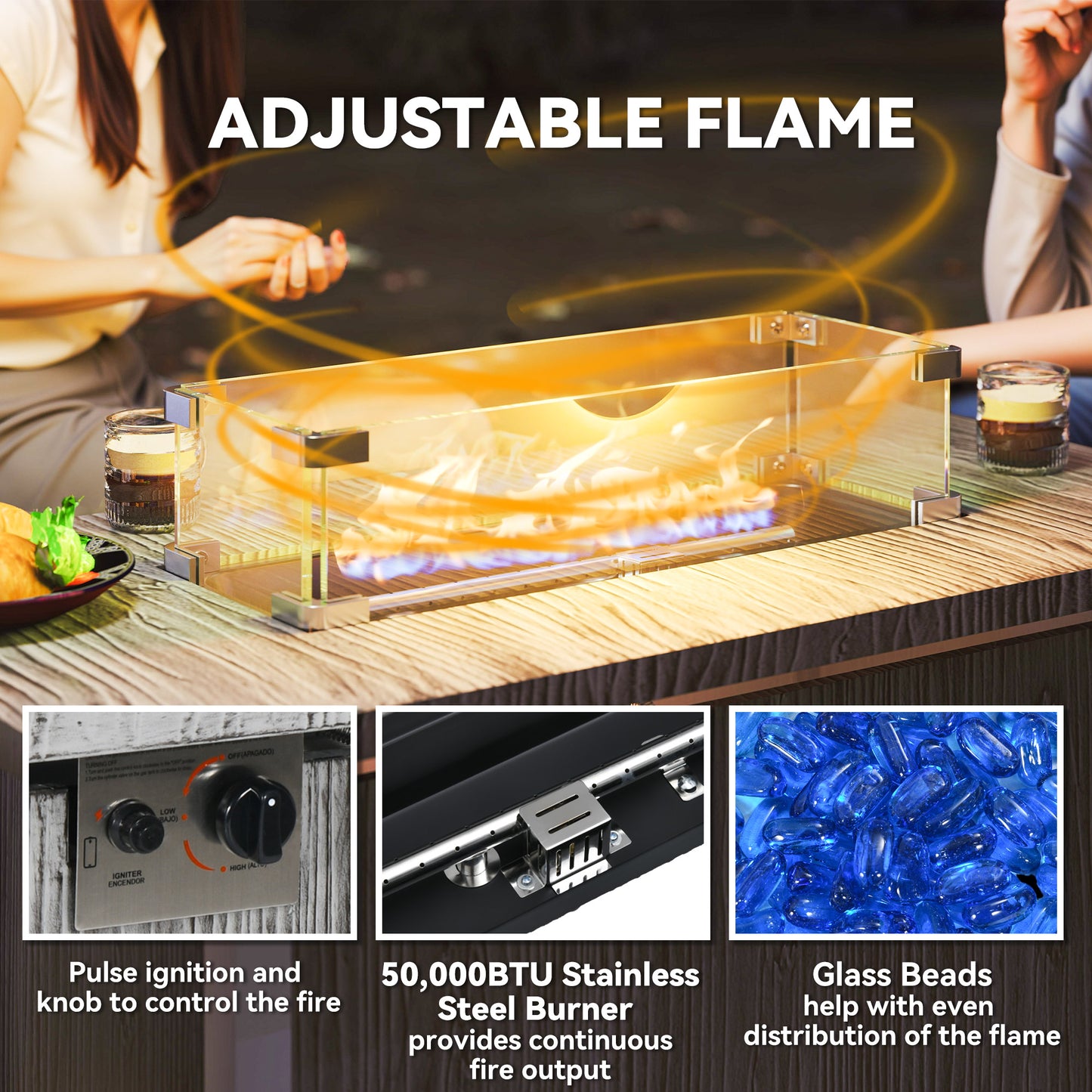 Gas Fire Pit Table with 50,000 BTU Burner, Cover, Dark Grey