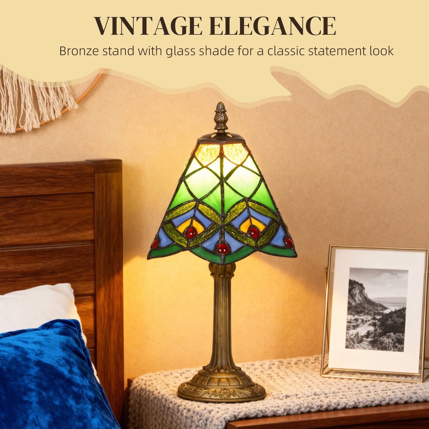 Handcrafted Stained Glass Bedside Lamp, Tiffany Style Table Lamp