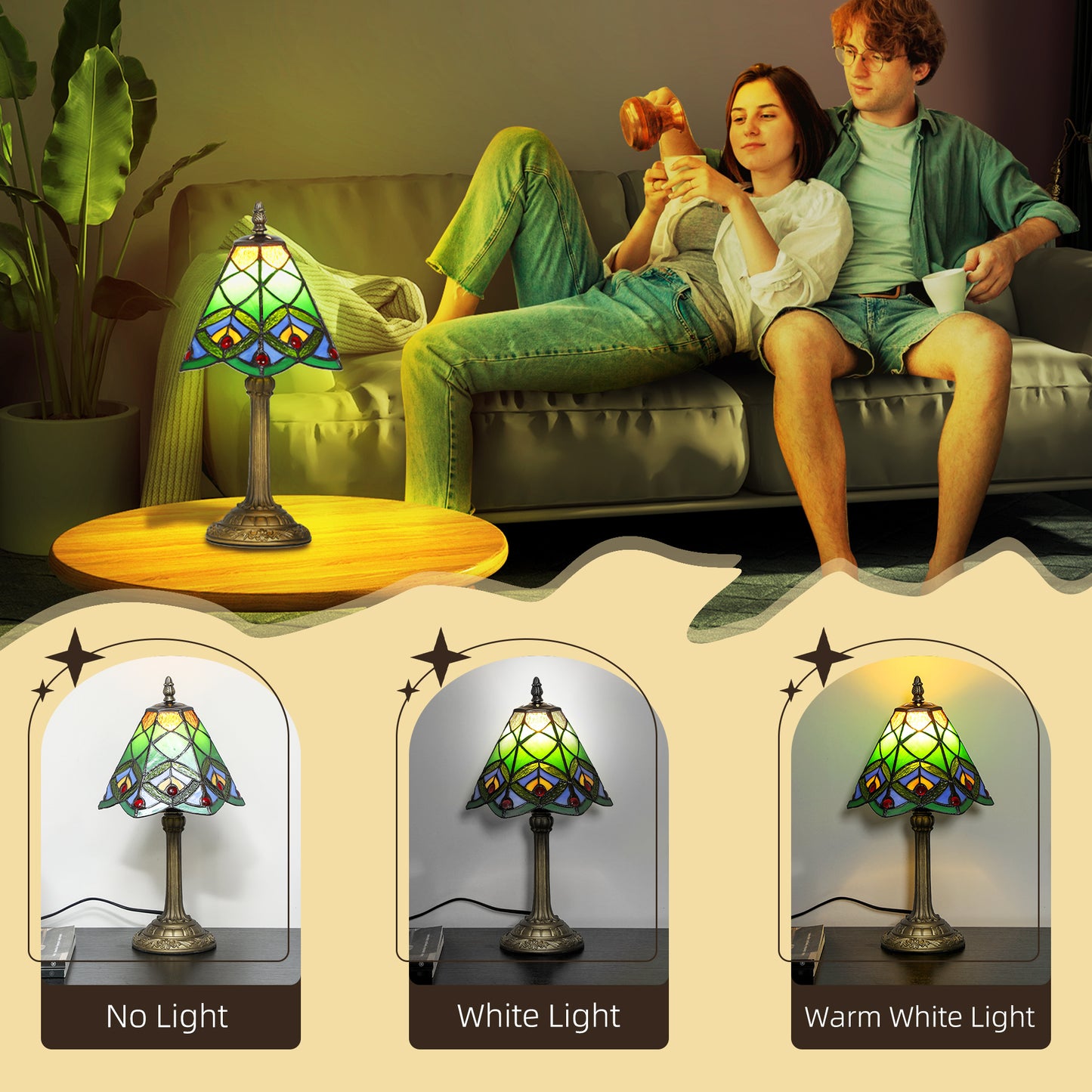 Handcrafted Stained Glass Bedside Lamp, Tiffany Style Table Lamp