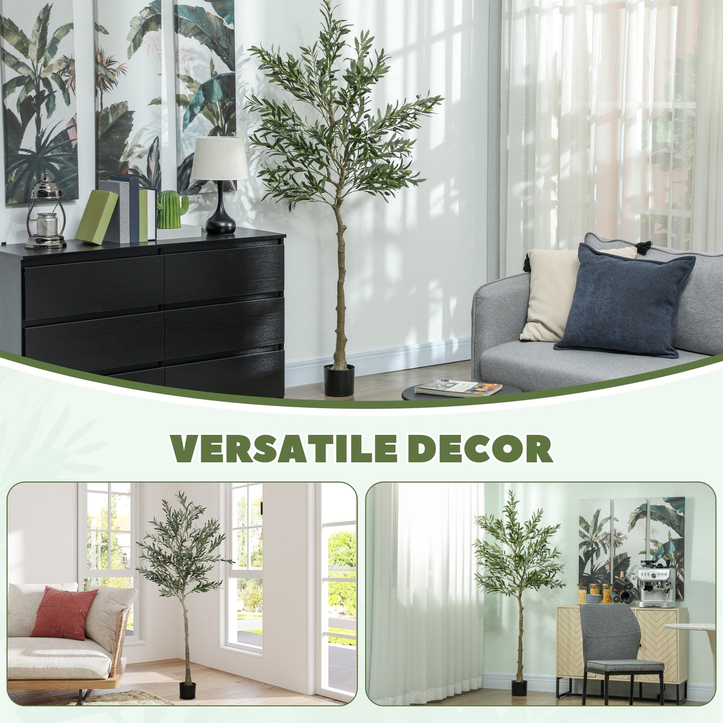 Indoor Artificial Plant, Faux Potted Silk Olive Tree, 180cm