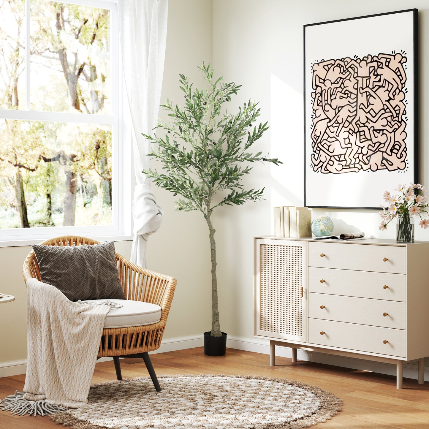 Indoor Artificial Plant, Faux Potted Silk Olive Tree, 180cm
