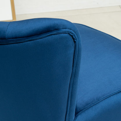 Velvet-Feel Accent Chair w/ Ottoman Tub Seat Padding Wood Legs Dark Blue