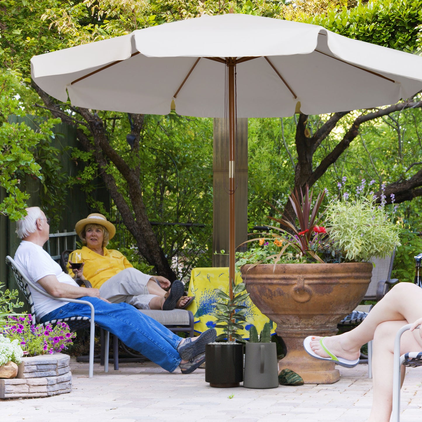 Garden Parasol Patio Umbrella with Ruffles Cream White