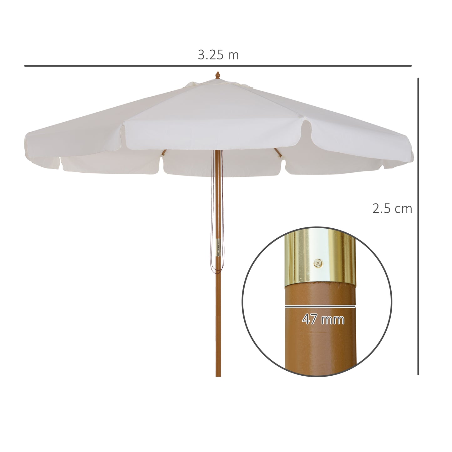 Garden Parasol Patio Umbrella with Ruffles Cream White