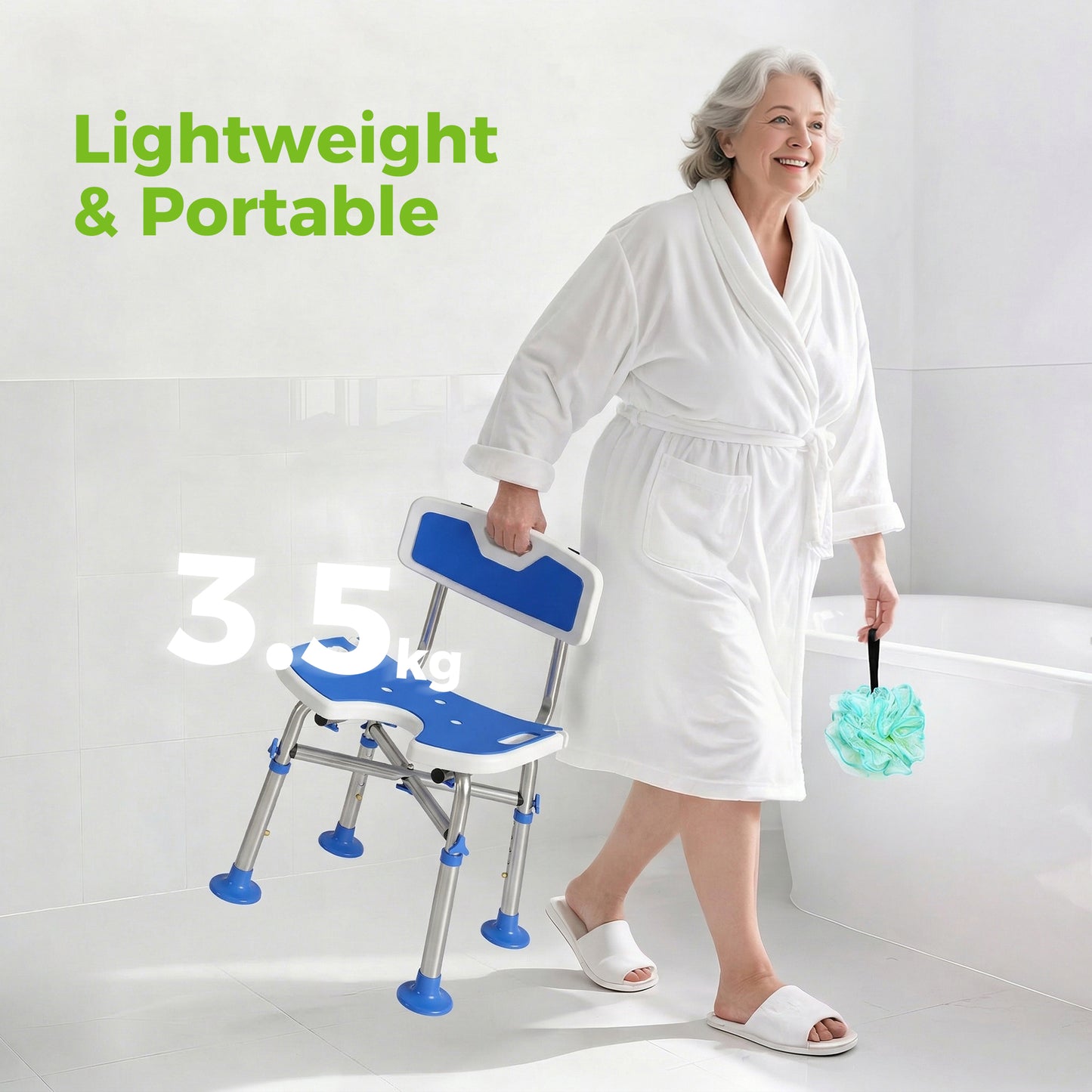Shower Chair with U-Shaped Cutout, Height Adjustable Shower Chair