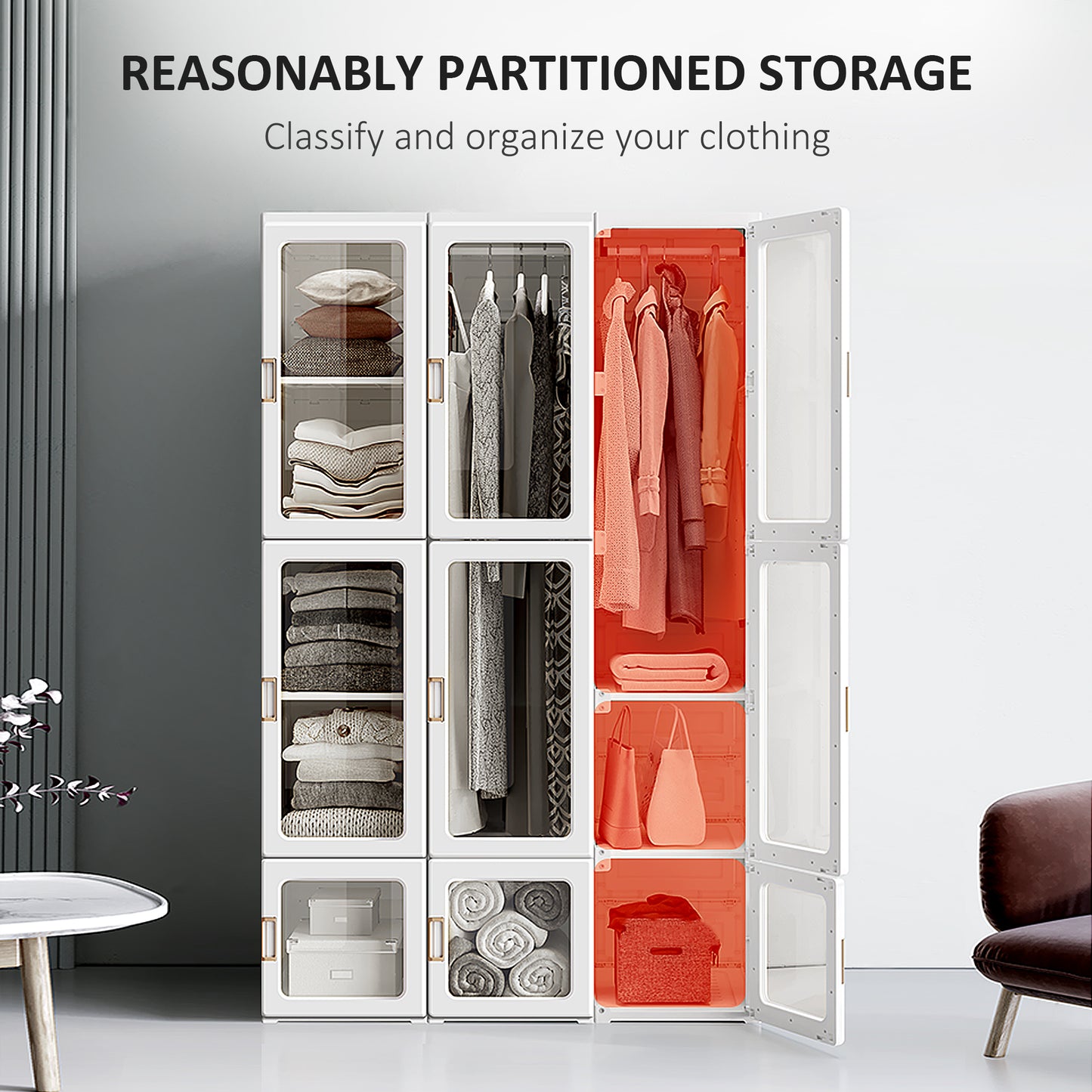Portable Wardrobe, Clothes Organiser with Hanging Rods, White