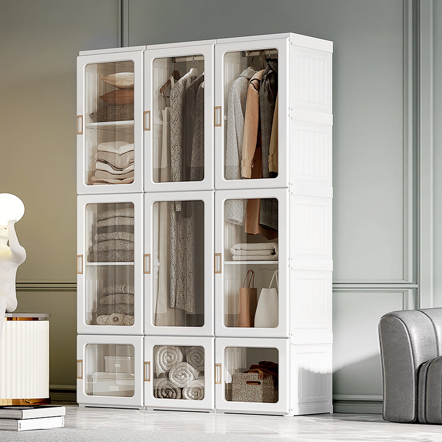 Portable Wardrobe, Clothes Organiser with Hanging Rods, White