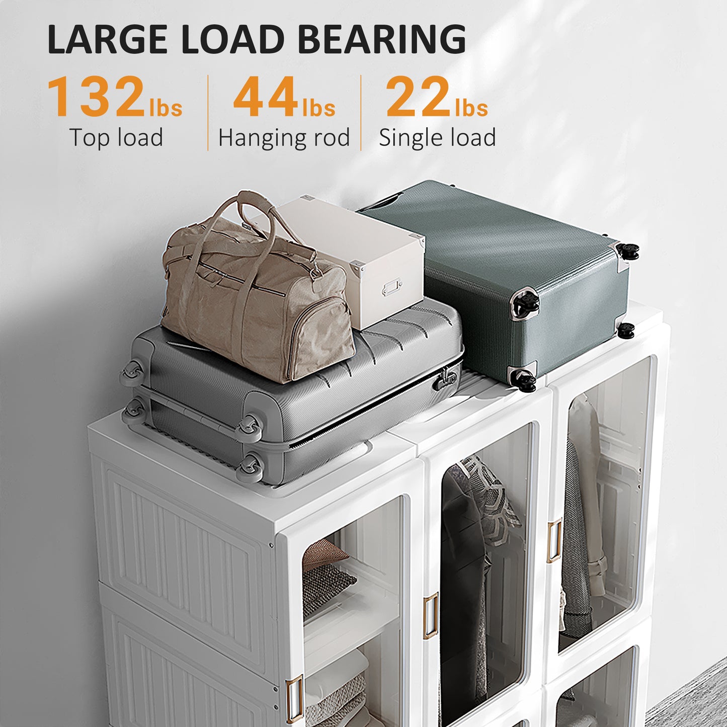 Portable Wardrobe, Clothes Organiser with Hanging Rods, White