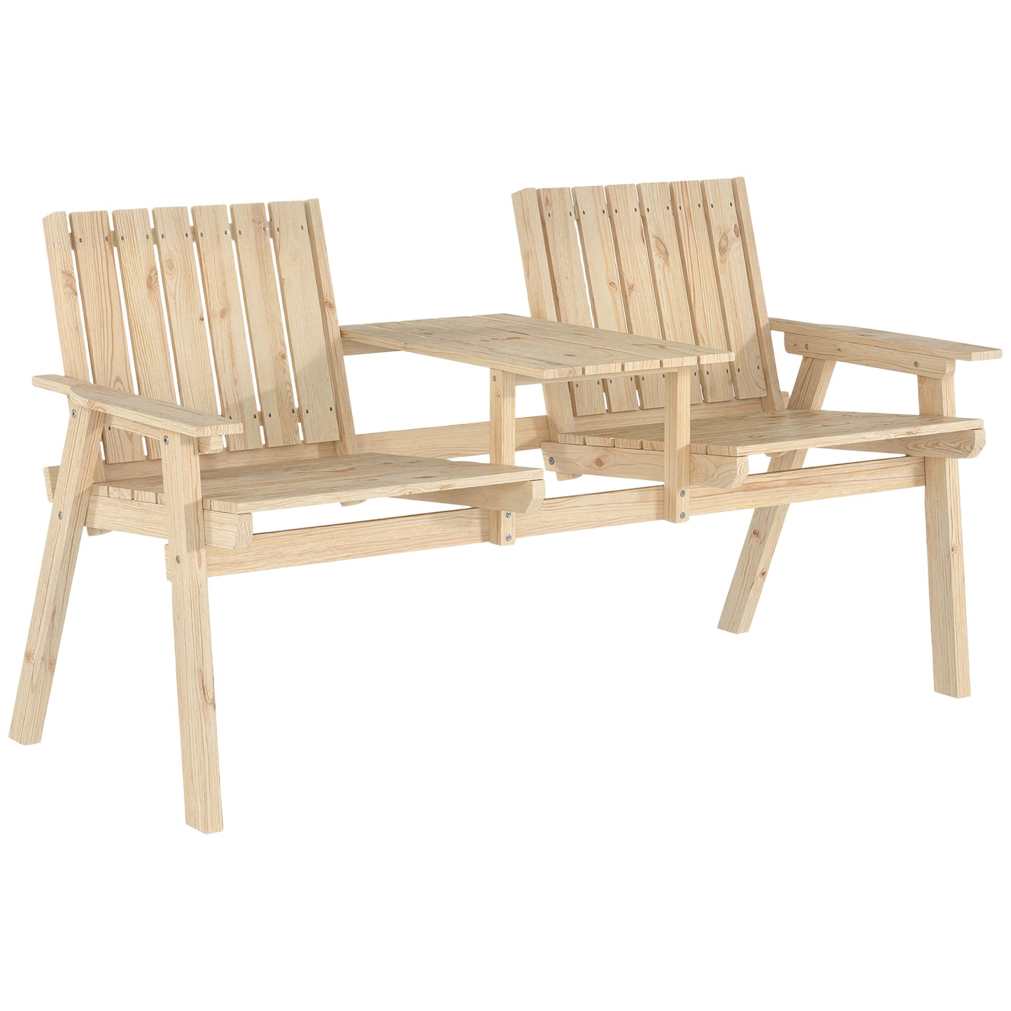 Wooden Garden Loveseat with Parasol Hole, Natural Wood Finish