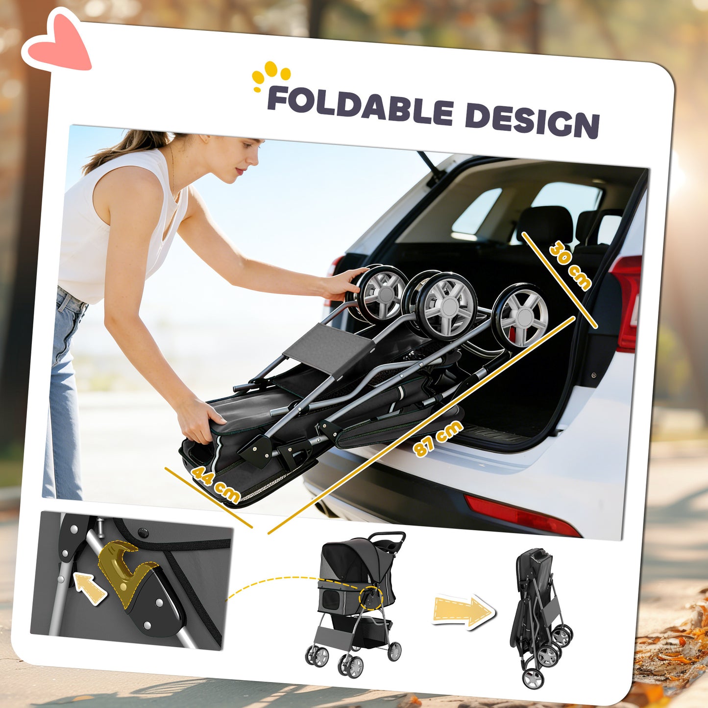 Pet Stroller Carrier Foldable Deluxe Walk Travel Dog, Dark Grey