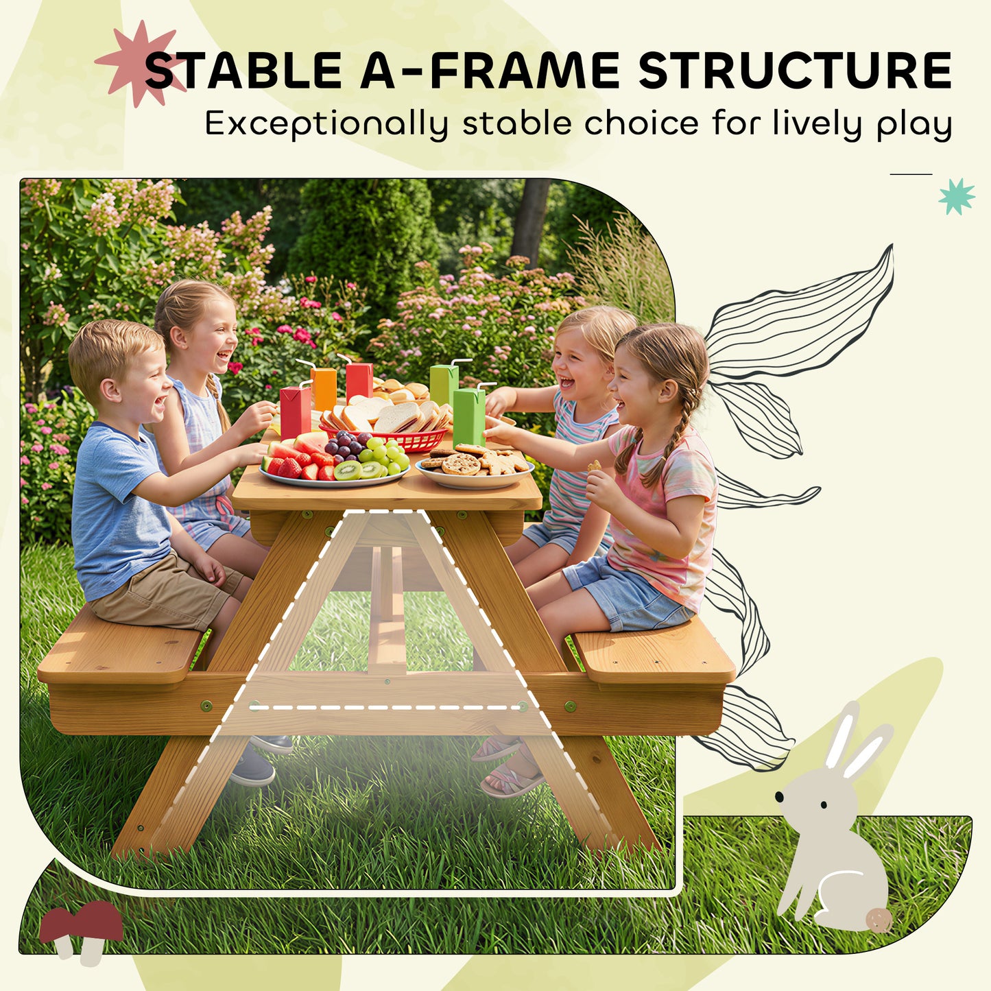 Kids Picnic Table Outdoor Wooden Natural Wood