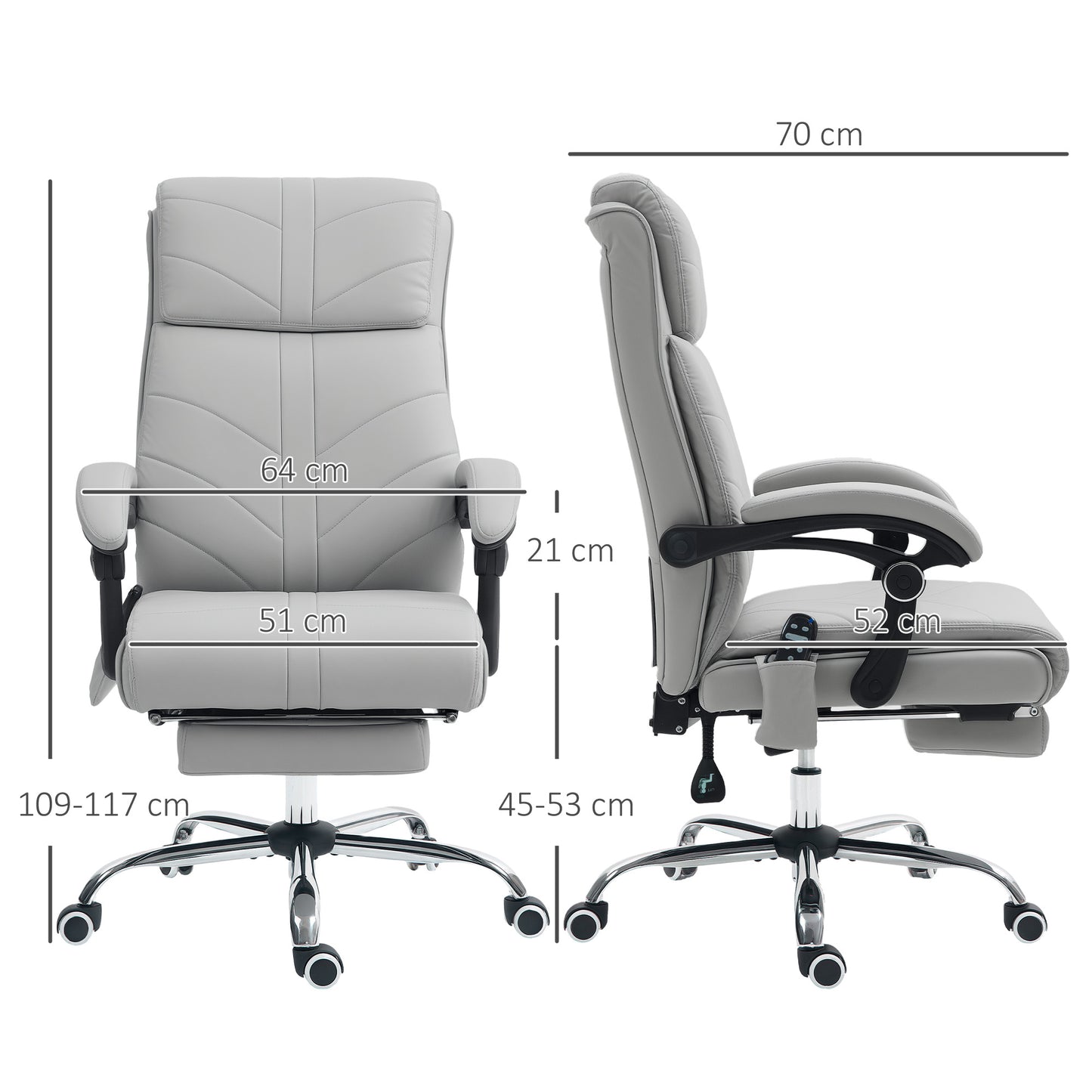 PU Vibration Massage Office Chair with Heat, Footrest, Light Grey