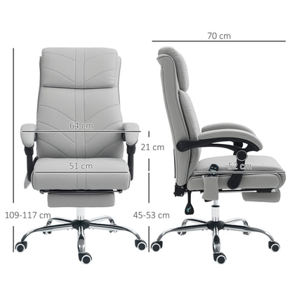 PU Vibration Massage Office Chair with Heat, Footrest, Light Grey