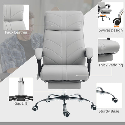 PU Vibration Massage Office Chair with Heat, Footrest, Light Grey