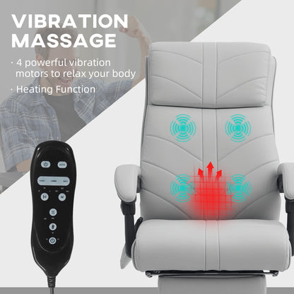 PU Vibration Massage Office Chair with Heat, Footrest, Light Grey