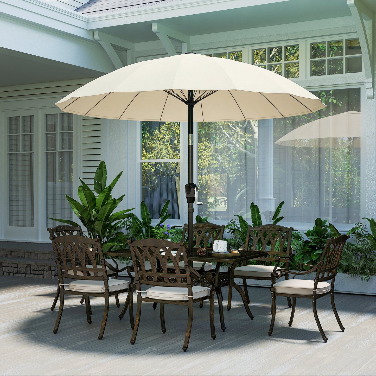 2m Shanghai Garden Parasol Umbrella, Outdoor Sun Shade, Cream White