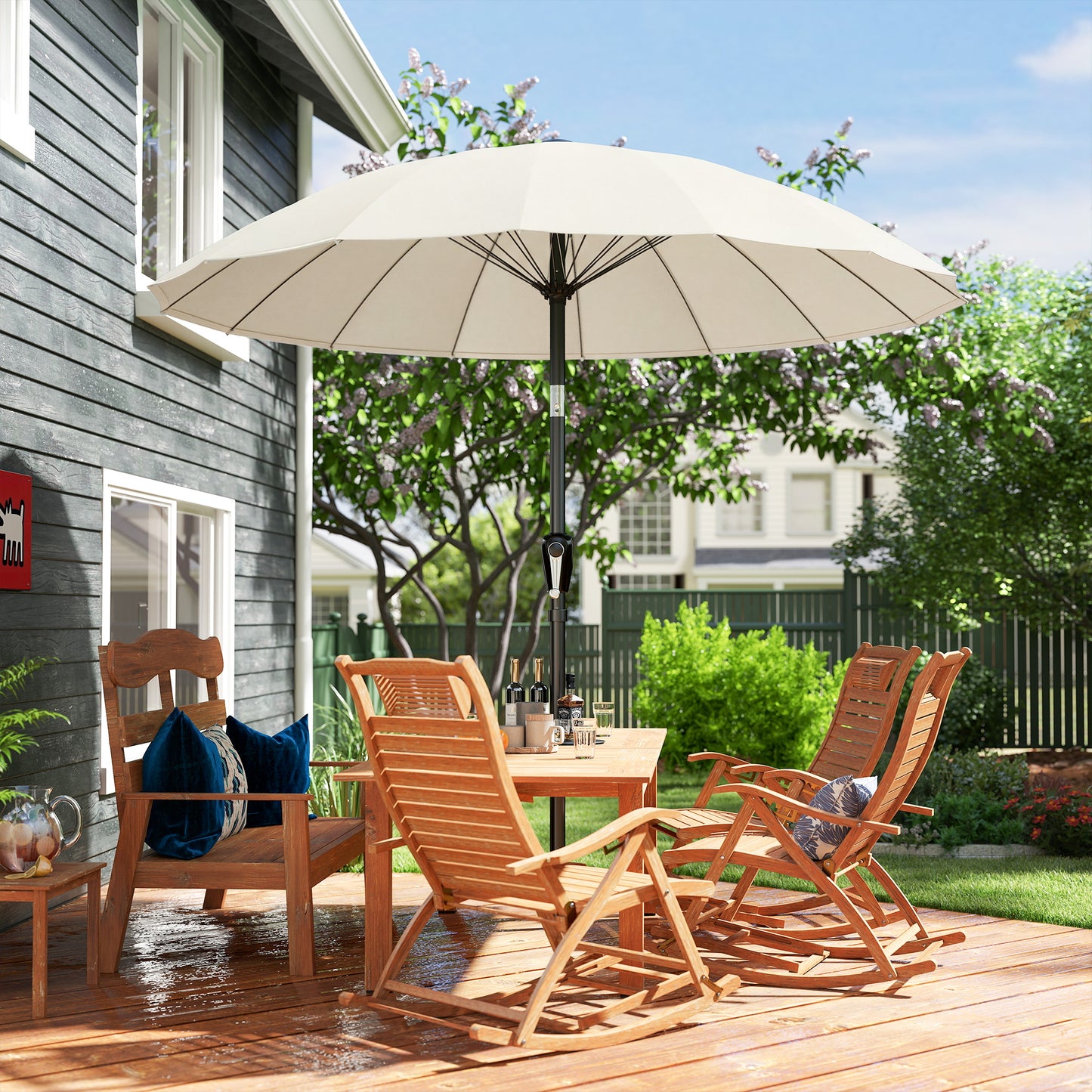 2m Shanghai Garden Parasol Umbrella, Outdoor Sun Shade, Cream White
