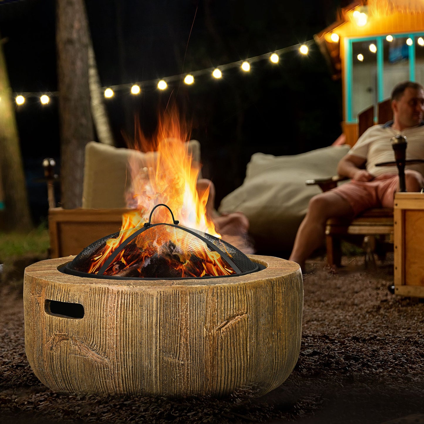 Fire Pit with Spark Screen and Poker, Φ61.5 Wood-burning Brazier