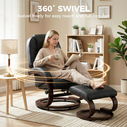 Recliner Chair with Footstool, Swivel Recliner Armchair, Black