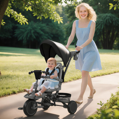 6 in 1 Kids Trike, Toddler Tricycle with Parent Handle, Black
