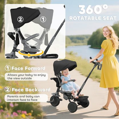 6 in 1 Kids Trike, Toddler Tricycle with Parent Handle, Black