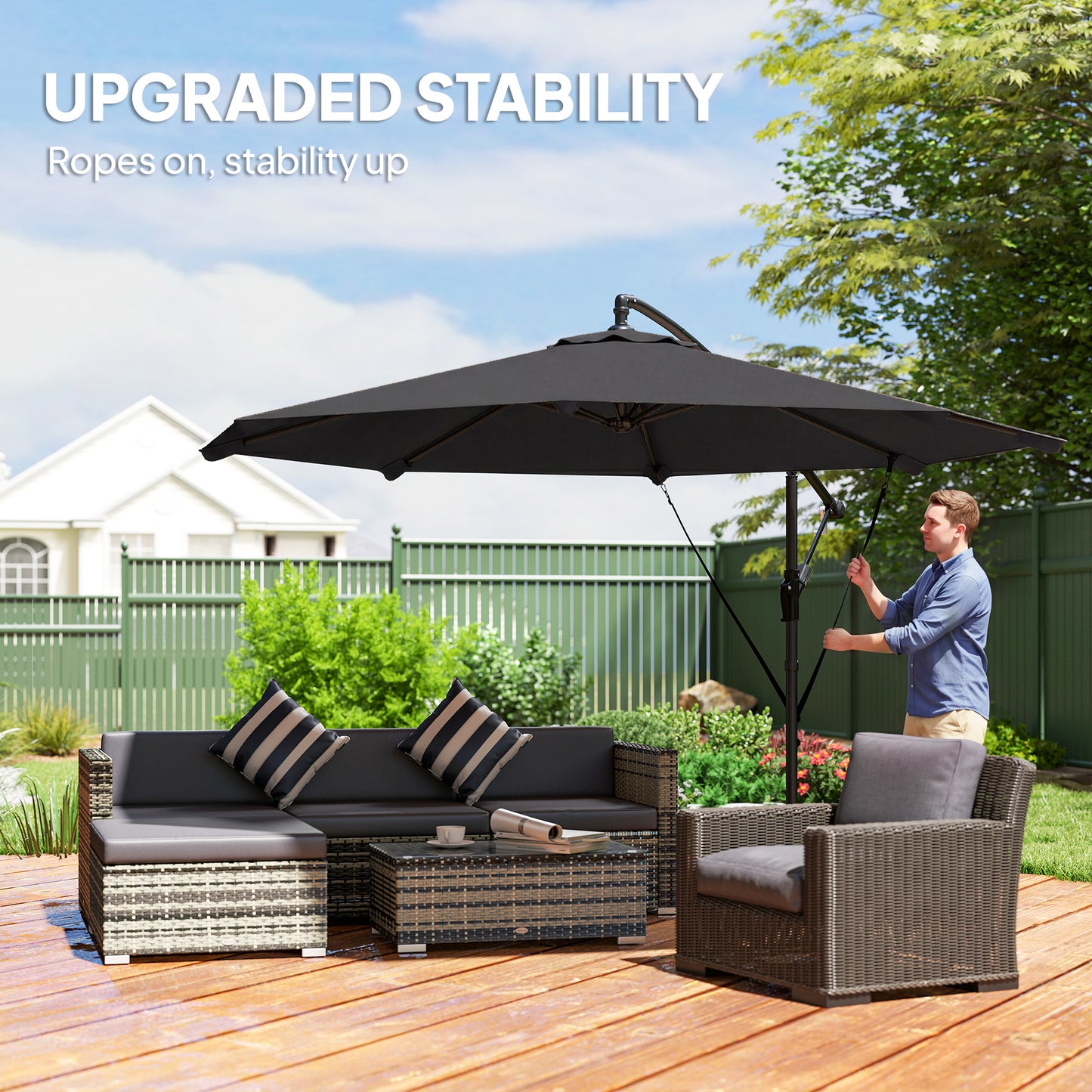 3 m Cantilever Parasol, Offset Umbrella with Cover and Wind Ropes
