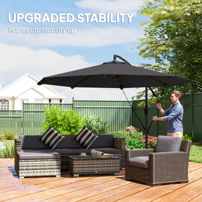 3 m Cantilever Parasol, Offset Umbrella with Cover and Wind Ropes