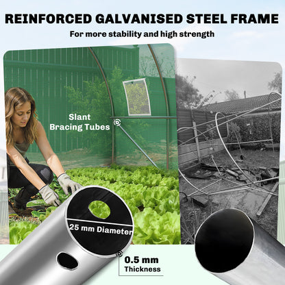 3 x 4 m Walk-in Polytunnel Greenhouse with 8 Windows, Garden Tunnel