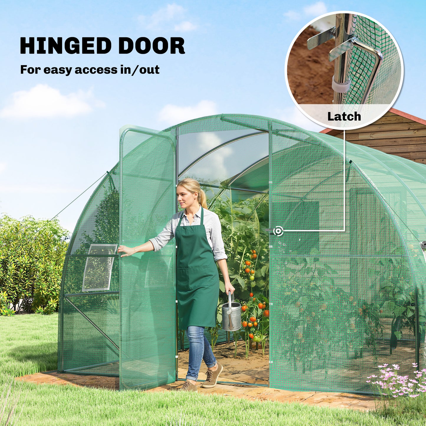 3 x 4 m Walk-in Polytunnel Greenhouse with 8 Windows, Garden Tunnel