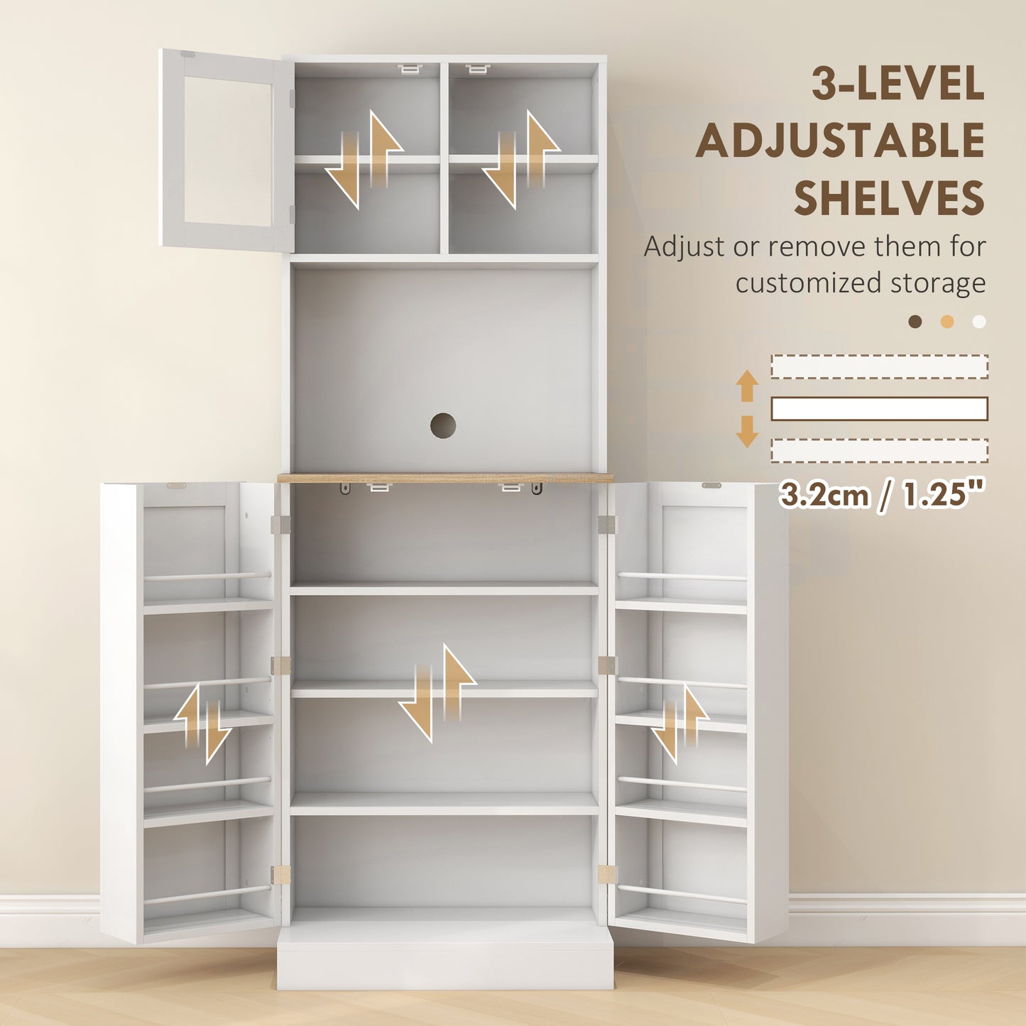 169cm Tall Kitchen Pantry Storage Cabinet with Microwave Shelf
