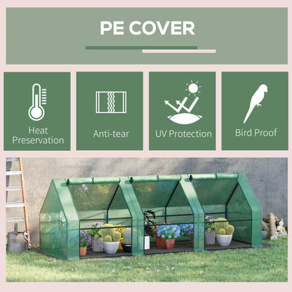 270 x 90 x 90 cm Steel Frame Poly Tunnel Steeple Greenhouse - Green