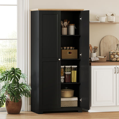 172cm Wooden Storage Cabinet Cupboard With 4 Shelves Black