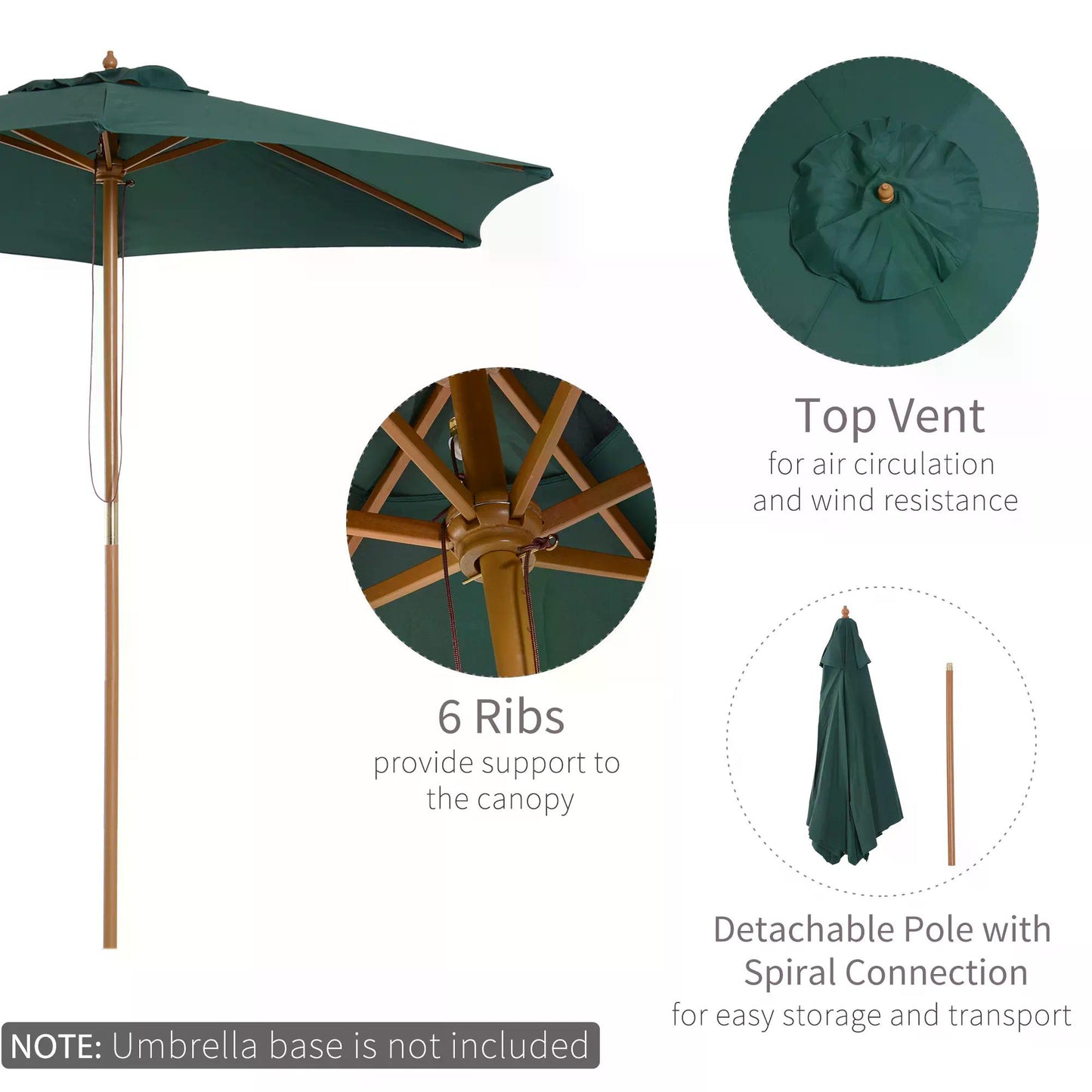 2.5m Wooden Garden Patio Parasol Umbrella-Green
