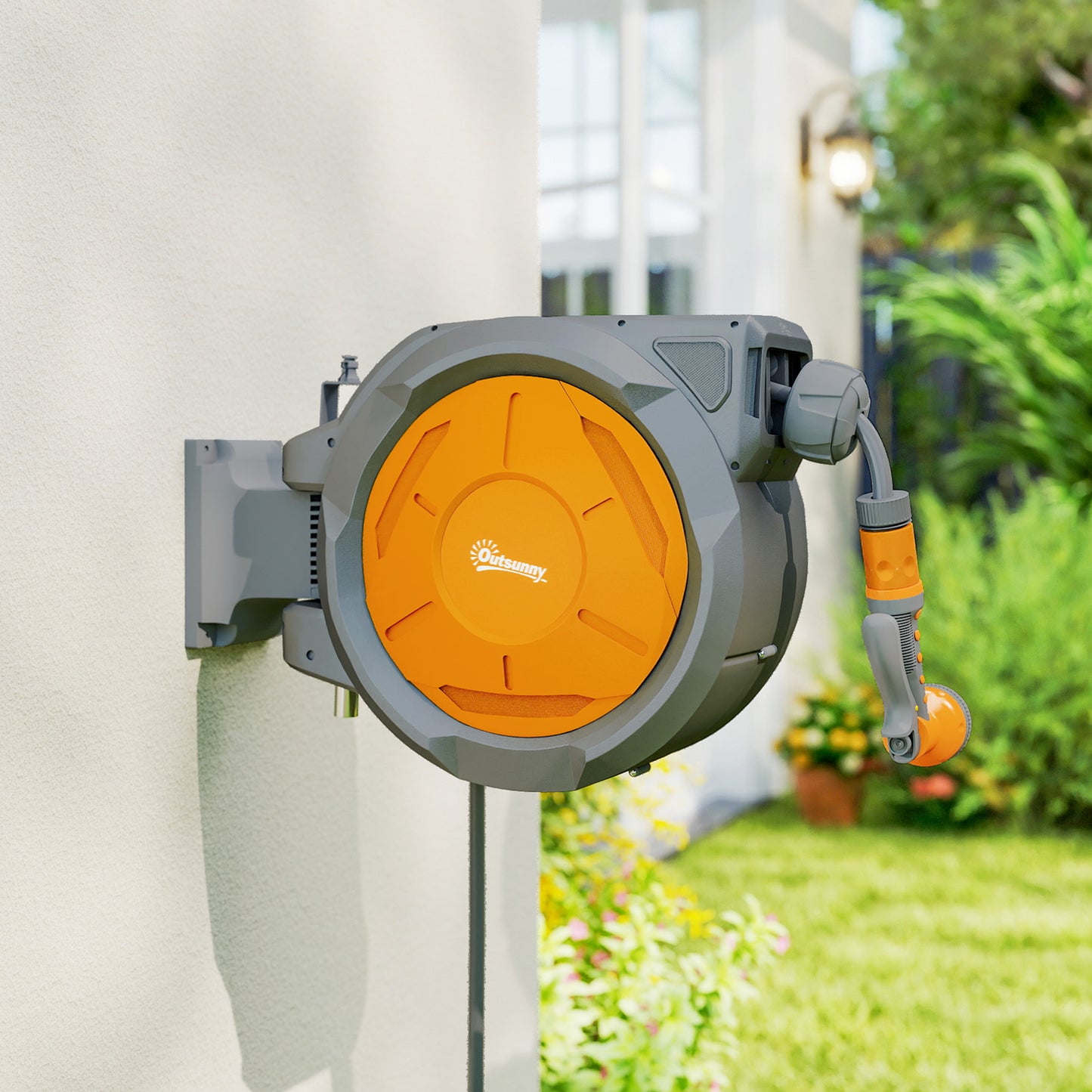 Retractable Hose Reel Wall Mounted with Lock, Orange